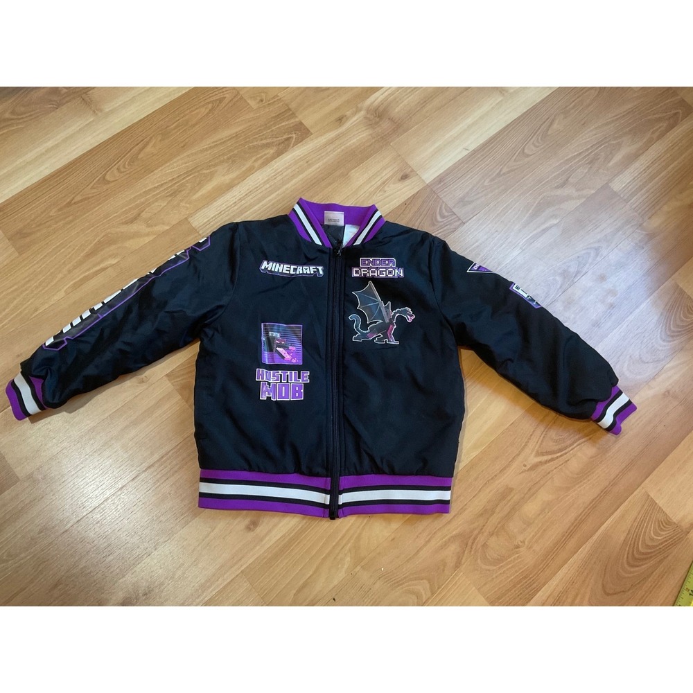 Minecraft Ender Dragon Black Purple Bomber Gaming Jacket Boys 5/6 Hustle Mob HTF